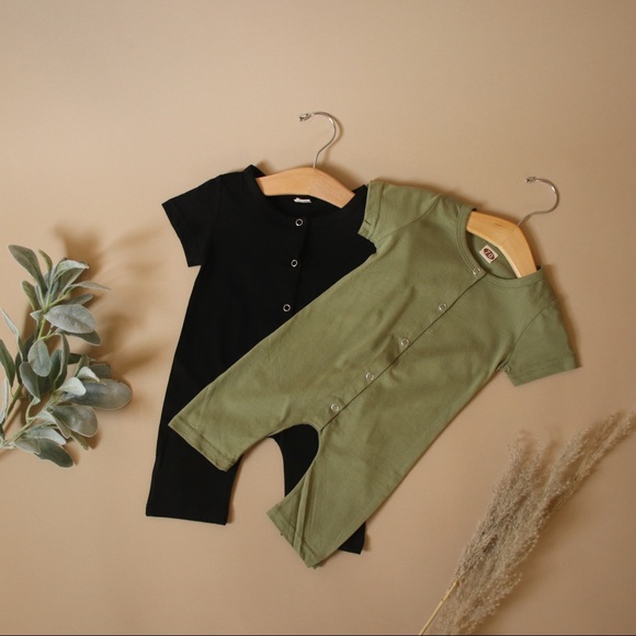 Button Front Short Sleeve Jumper Olive Green Baby - Picture 5 of 6